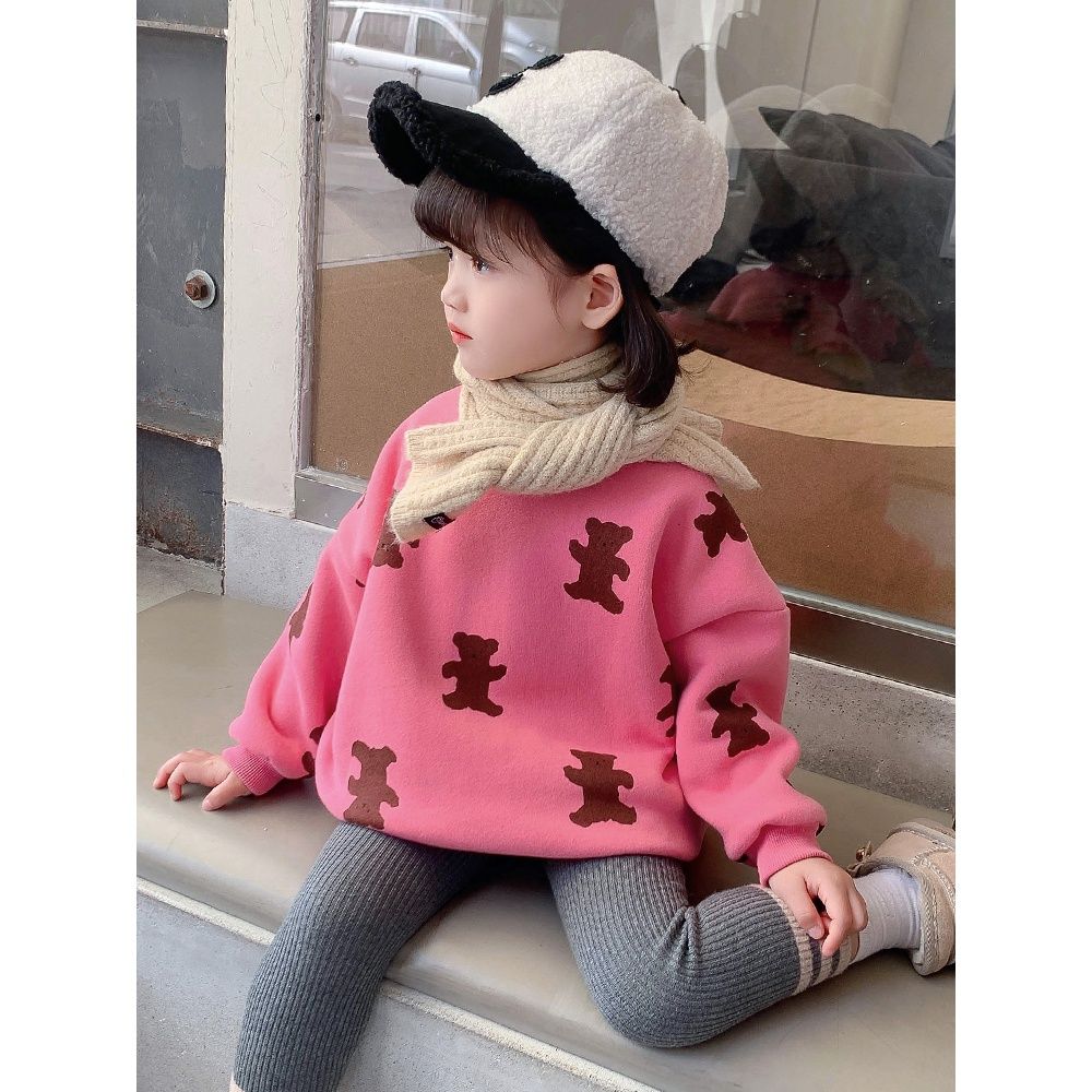 Baby girl plus velvet thickened medium and long sweater children's Korean version of the children's clothing top girls foreign style children's spring and autumn fashion trend