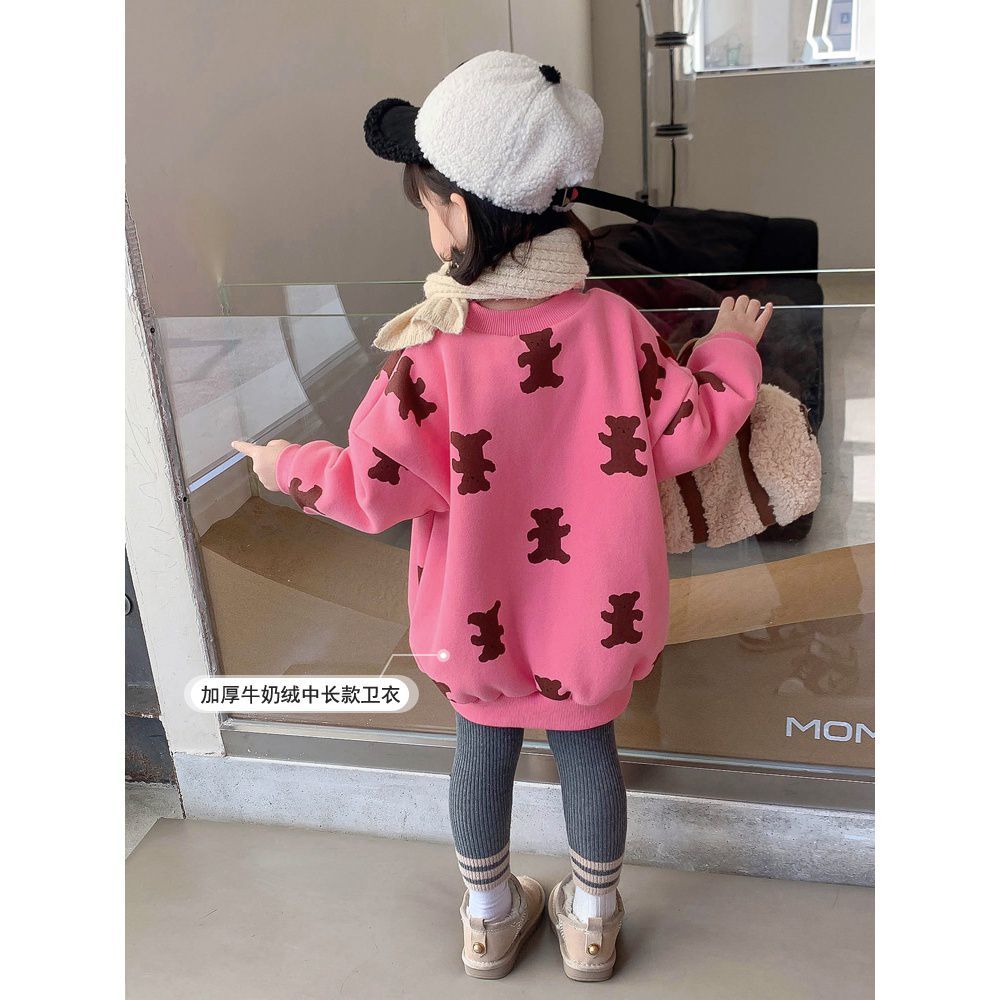 Baby girl plus velvet thickened medium and long sweater children's Korean version of the children's clothing top girls foreign style children's spring and autumn fashion trend