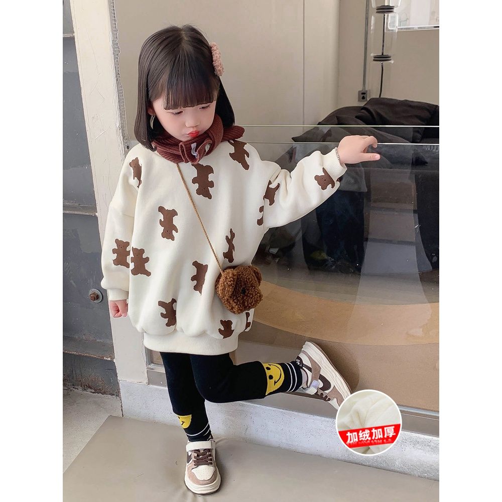 Baby girl plus velvet thickened medium and long sweater children's Korean version of the children's clothing top girls foreign style children's spring and autumn fashion trend