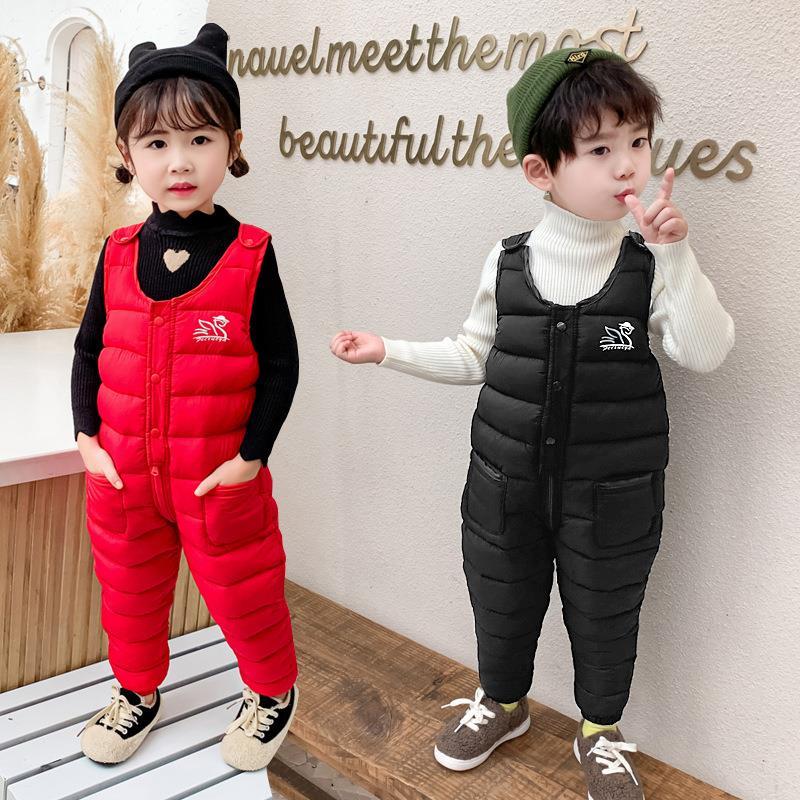 嬰幼兒童羽絨棉背帶褲男女童加厚保暖外穿新生兒寶寶開檔連體棉褲
