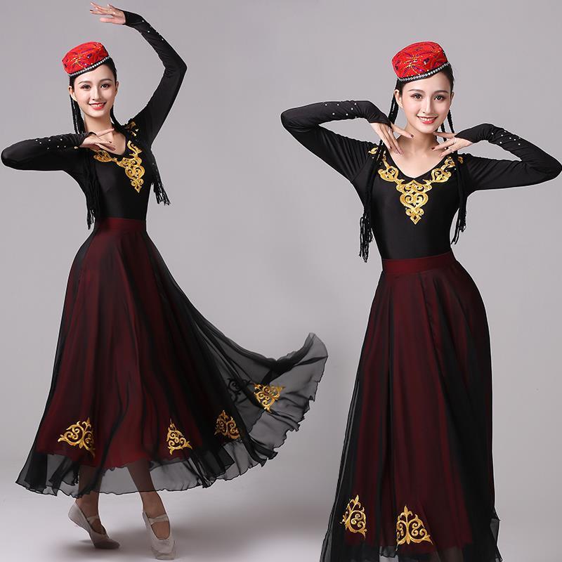 新疆舞蹈服装演出服女少数民族风新款维吾尔族艺考练习裙大摆长裙