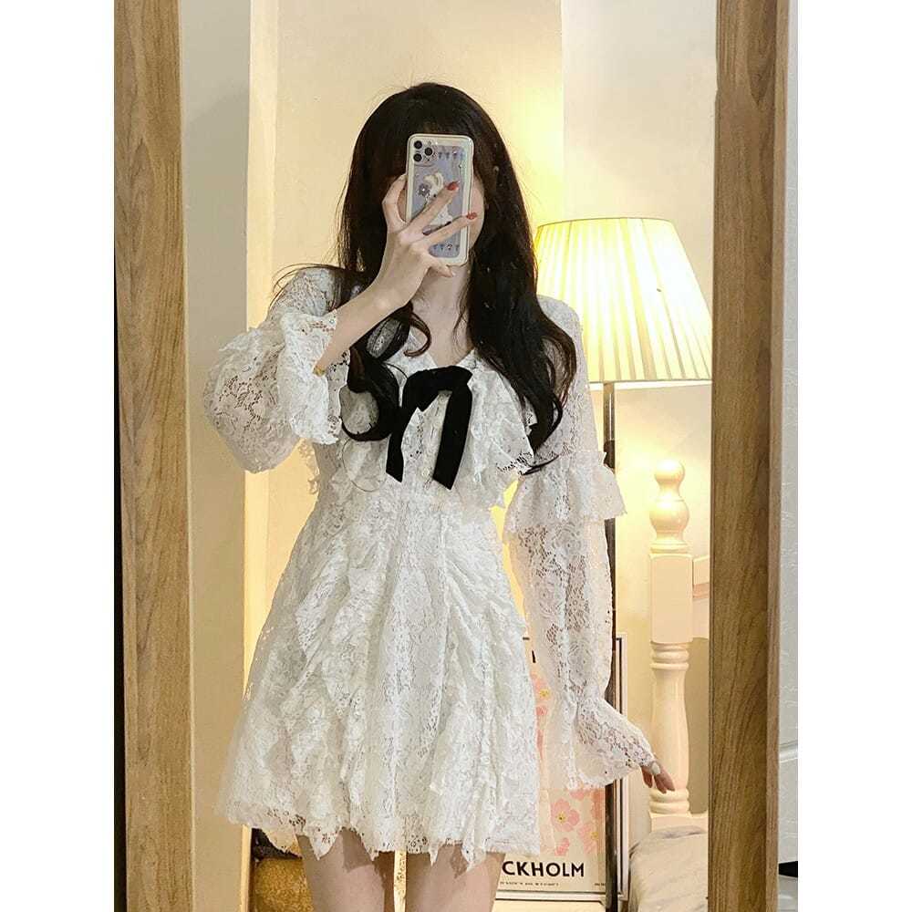 [Two-piece set] Celebrity foreign style short suit jacket + dating long-sleeved dress spring and autumn suit female
