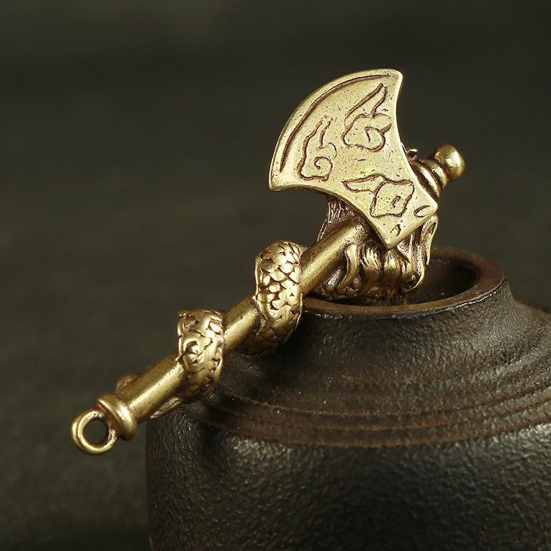复古黄铜龙头斧汽车钥匙挂件金属盘龙祥云斧钥匙扣配饰工艺品礼物