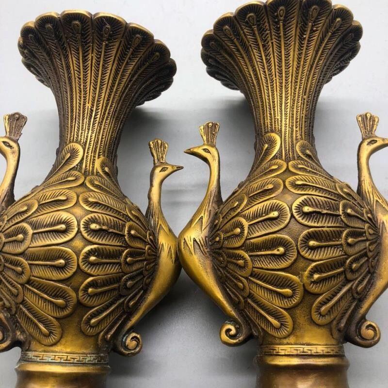 古董古玩杂项收藏清朝铜花瓶摆件纯铜凤凰花瓶一对家居摆件 5月6日发完 虎窝拼
