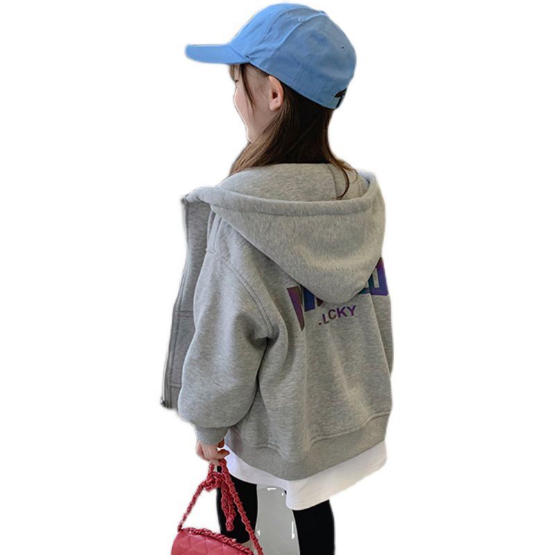 2022 early spring and autumn new thin coat little girl baby foreign style cardigan children hooded girls sweater tide