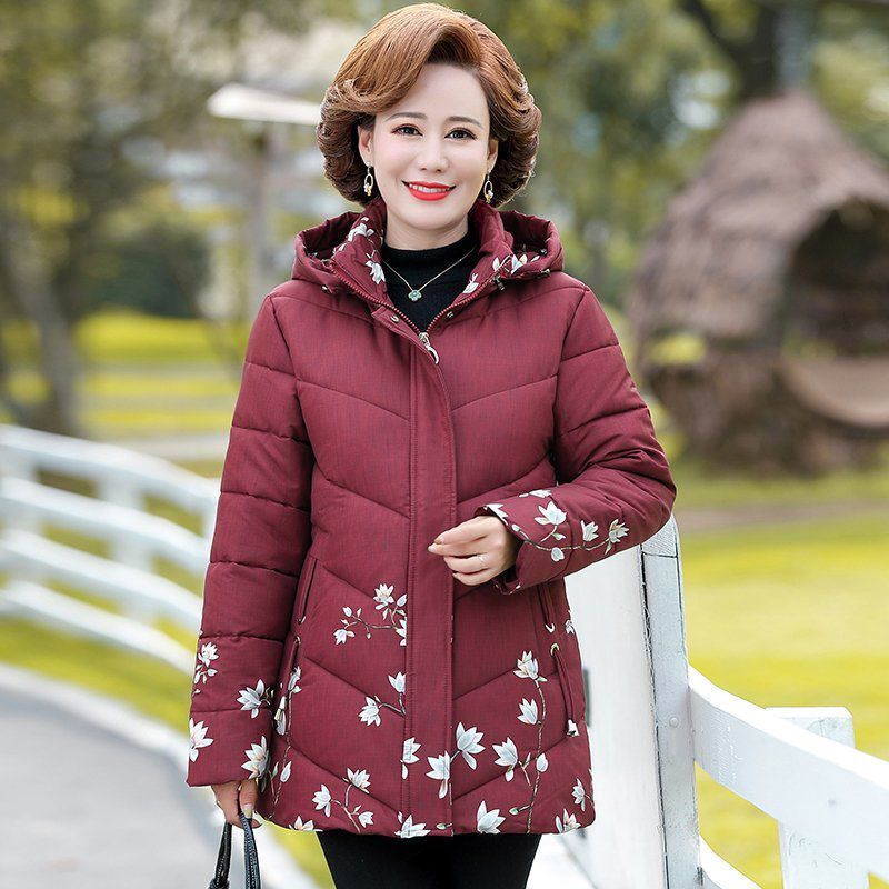 中老年女装棉衣加厚保暖外套2021新款妈妈冬装羽绒棉服老年人棉袄【2
