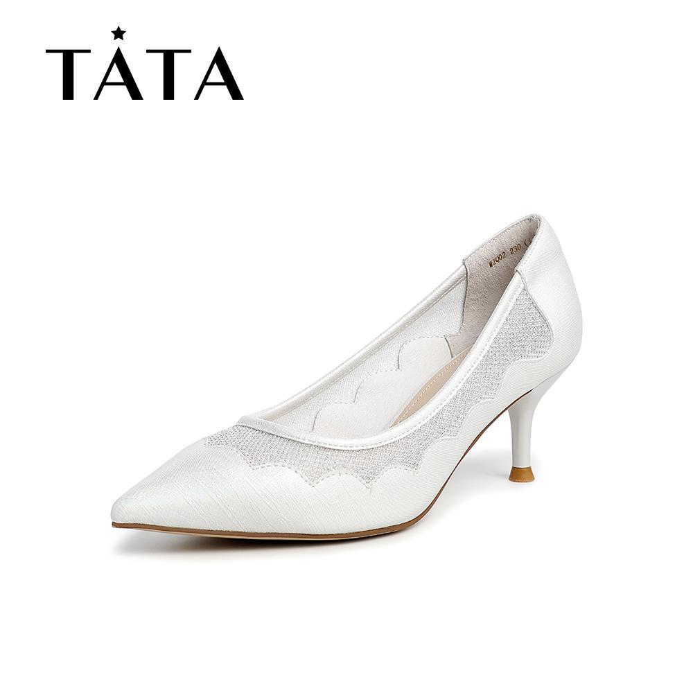 【时尚女鞋】Tata/他她春专柜同款时尚细跟浅口鞋通勤单鞋女新W2Q02AQ1