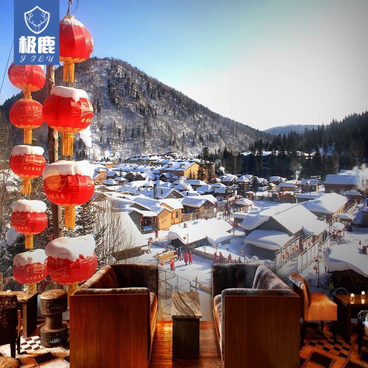 老东北雪乡雪景壁纸定制饭店面馆背景墙壁画饺子馆农家乐小院墙纸