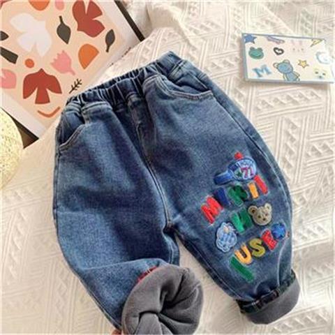 Soft and waxy~~Foreign trade boys' velvet jeans winter children's baby Japanese style double layer velvet denim long pants trendy