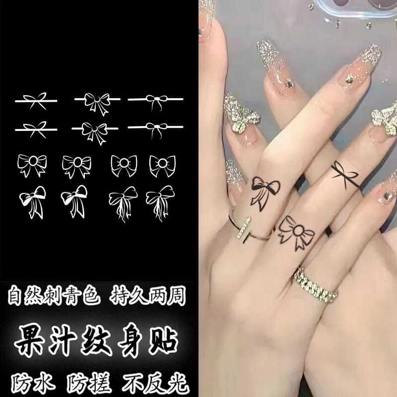 萌妹蝴蝶结可爱手指小图案草本果汁纹身贴半永久逼真刺青色不反光