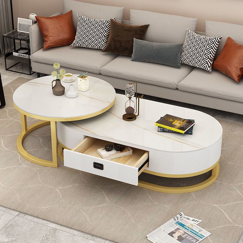 北欧轻奢玻璃现代茶几小户型椭圆多功能桌客厅家用子母茶几组合