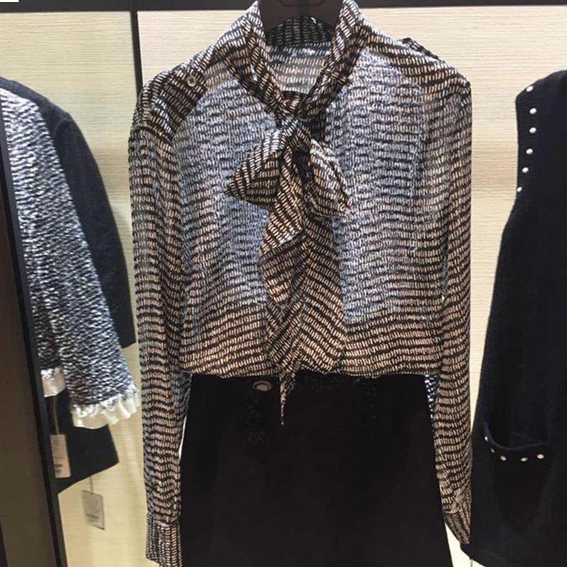 正品哥弟新款女装2021年春秋百搭格纹飘带系带长袖衬衫上衣300316