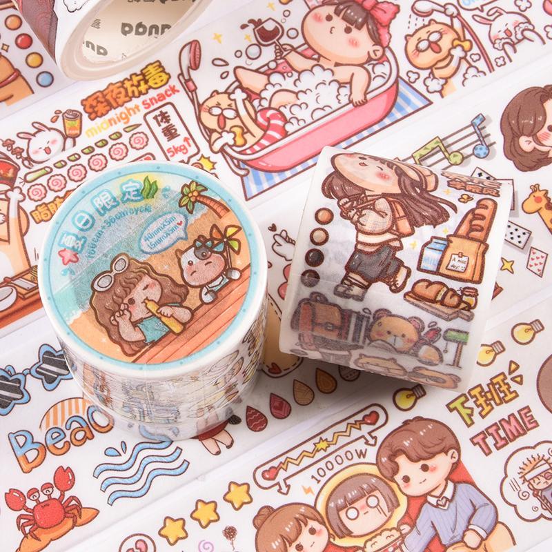 小麻薯系列胶带 整卷手账素材分装人物全套手帐和纸贴纸 夏日限定