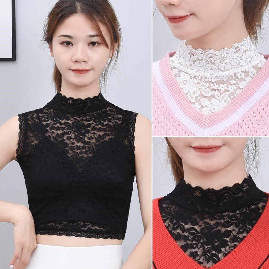 All-match lace lace bottoming fake collar women's sweet and sexy inner mesh lace shirt half-high collar wrap neck stand collar