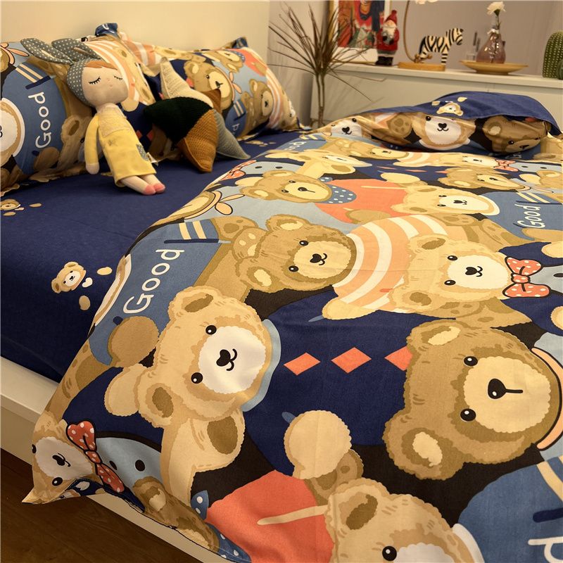 韩式卡通迷彩小熊四件套床上用品单双人被套床单学生宿舍三件套