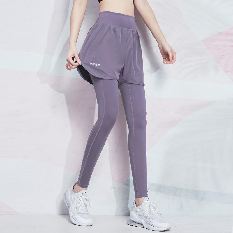 范斯蒂克 运动裤女弹力紧身高腰假两件瑜伽长裤显瘦跑步健身裤子