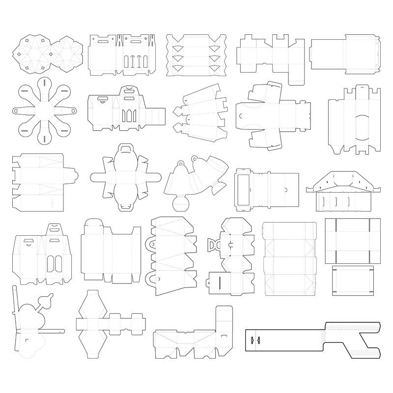 25款创意包装盒刀模设计ai矢量素材 纸盒展开图示意图 设计素材