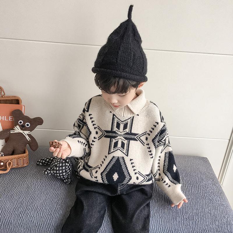 男童套头毛衣2021冬装新款保暖时尚帅气翻领宝宝儿童针织羊毛衫潮