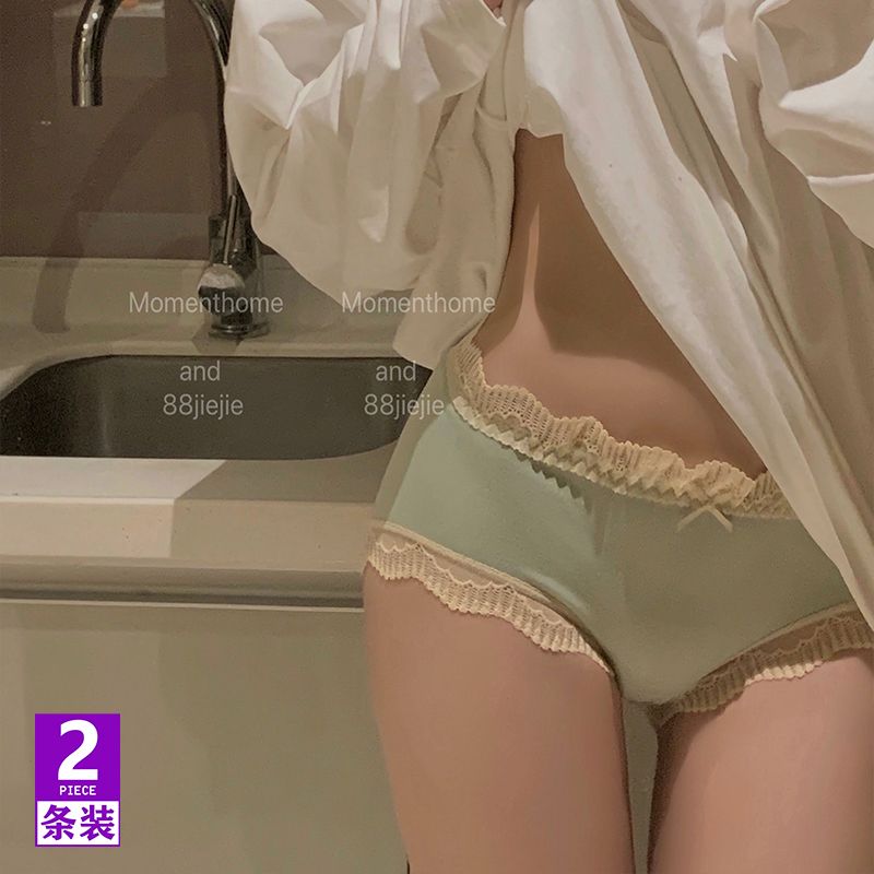 莫代爾純色少女內褲蕾絲邊撞色中腰包臀舒適純棉檔日系女士三角褲
