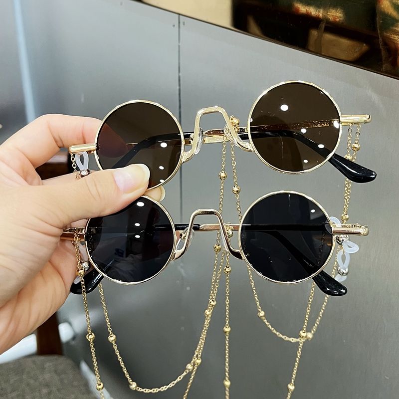 Children's sunglasses fashion catwalk with chain girl retro round frame glasses show boys and girls baby sunglasses tide