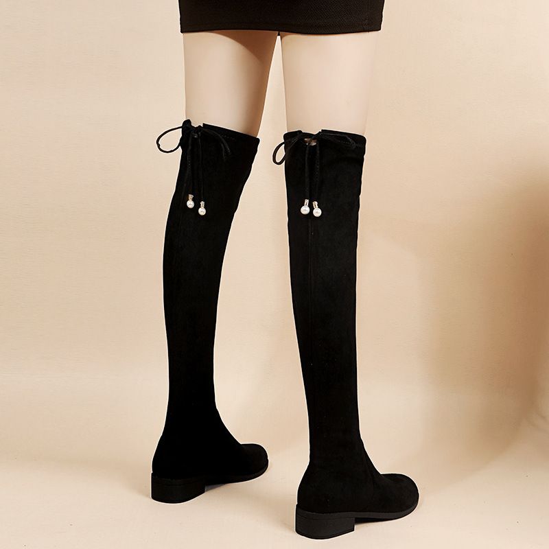 过膝靴女绒面加绒长靴女弹力高跟性感长筒靴瘦瘦靴粗跟靴子女