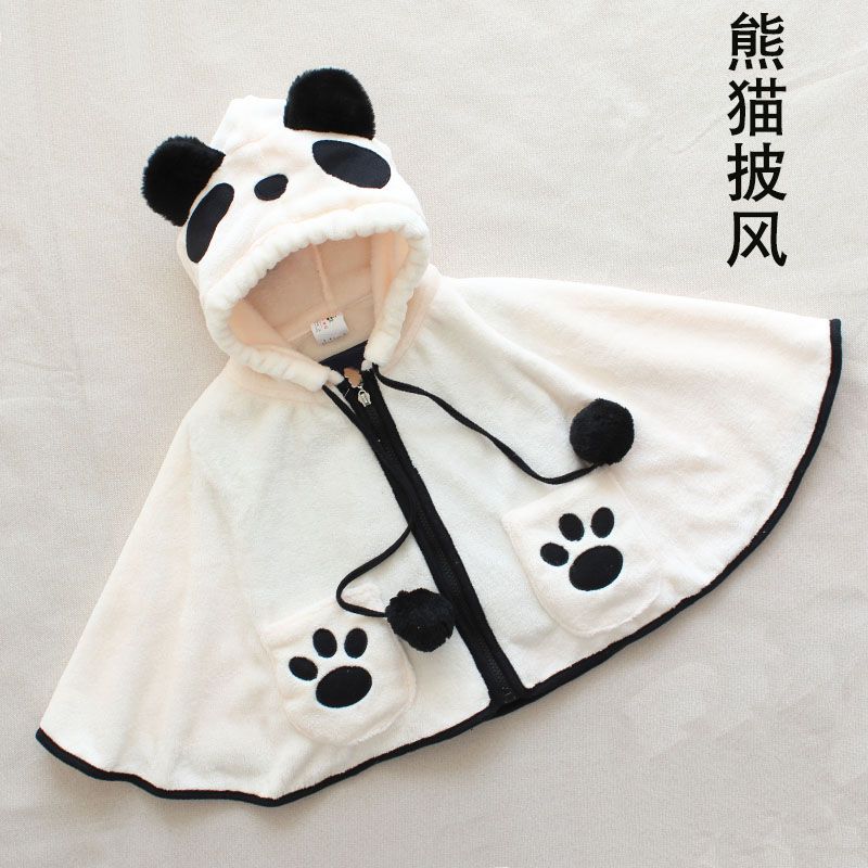 亲子儿童熊猫衣服带帽斗篷披风保暖洋气宝宝外套防风披肩珊瑚绒