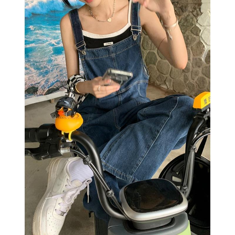 Dark blue denim overalls women's spring and summer  new loose jumpsuits small man age-reducing wide-leg trousers tide