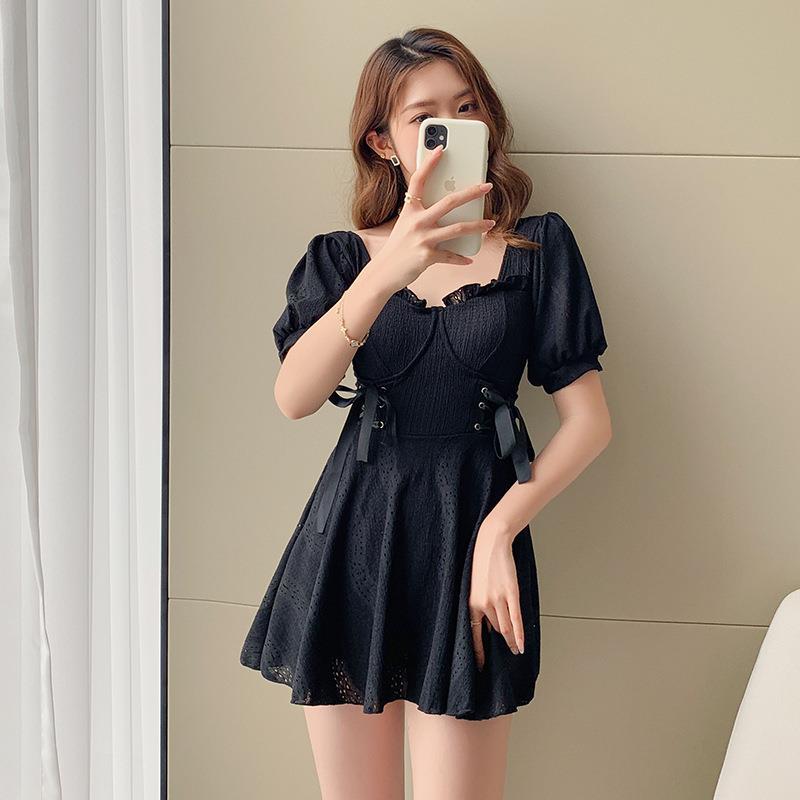 High-end swimsuit for women summer 2023 new fashionable belly-covering slimming conservative one-piece skirt swimsuit large size fairy hot spring