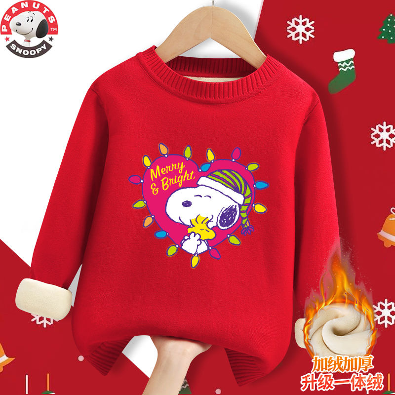 儿童加绒毛衣冬季圣诞节新款中大童洋气加绒加厚打底衫