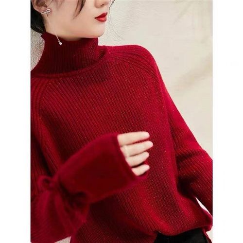 2021年新款洋气本命年过年女装新年衣服高领红色毛衣女秋冬季时尚