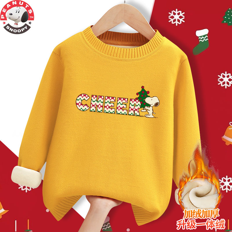 儿童加绒毛衣冬季圣诞节新款中大童洋气加绒加厚打底衫