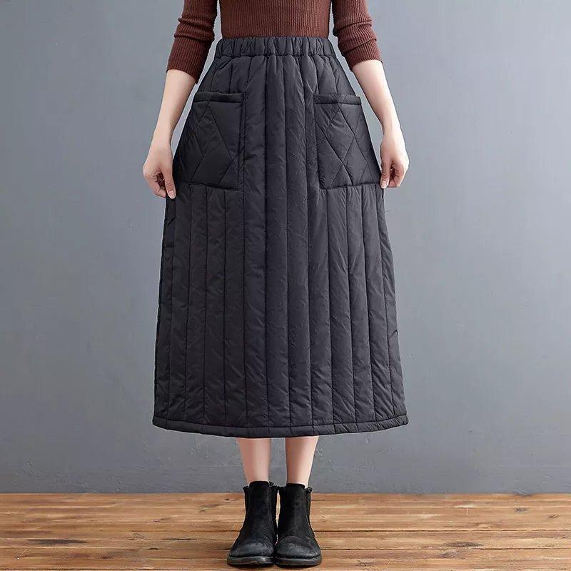 半身羽绒棉裙女2021秋季冬款包臀裙一片式中长款加厚保暖高腰棉裙