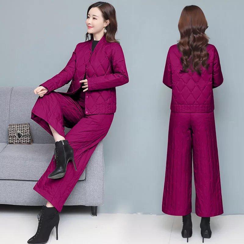 单件/套装 阔腿裤两件套棉服女2021韩版简约冬季新款加厚保暖套装