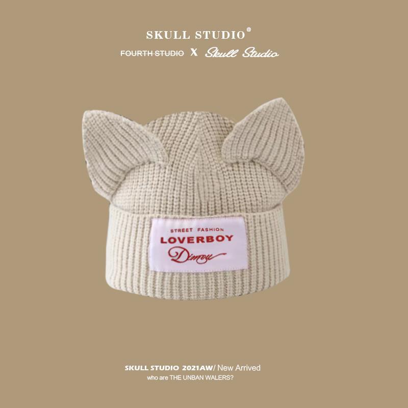 Bear Hat Women's Winter Cute Furry Rabbit Ears Wool Hat Funny Puppy Same Style Knitted Hat Pullover Plush