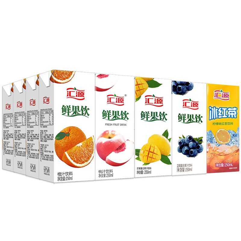 汇源果汁鲜果饮250ml*16盒冰红茶芒果桃汁蓝莓橙汁饮料整箱批特价【3