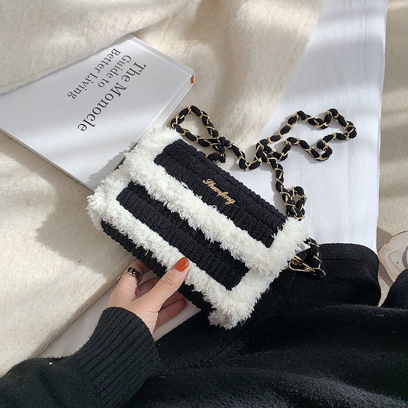 Tessuto fatto a mano, materiale fai-da-te, uncinetto, lana a strisce di ghiaccio fatta da sé, regalo per la fidanzata, tracolla monospalla_voghion.com