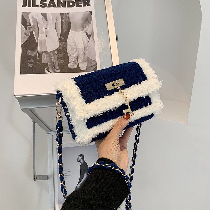 Tessuto fatto a mano, materiale fai-da-te, uncinetto, lana a strisce di ghiaccio fatta da sé, regalo per la fidanzata, tracolla monospalla_voghion.com