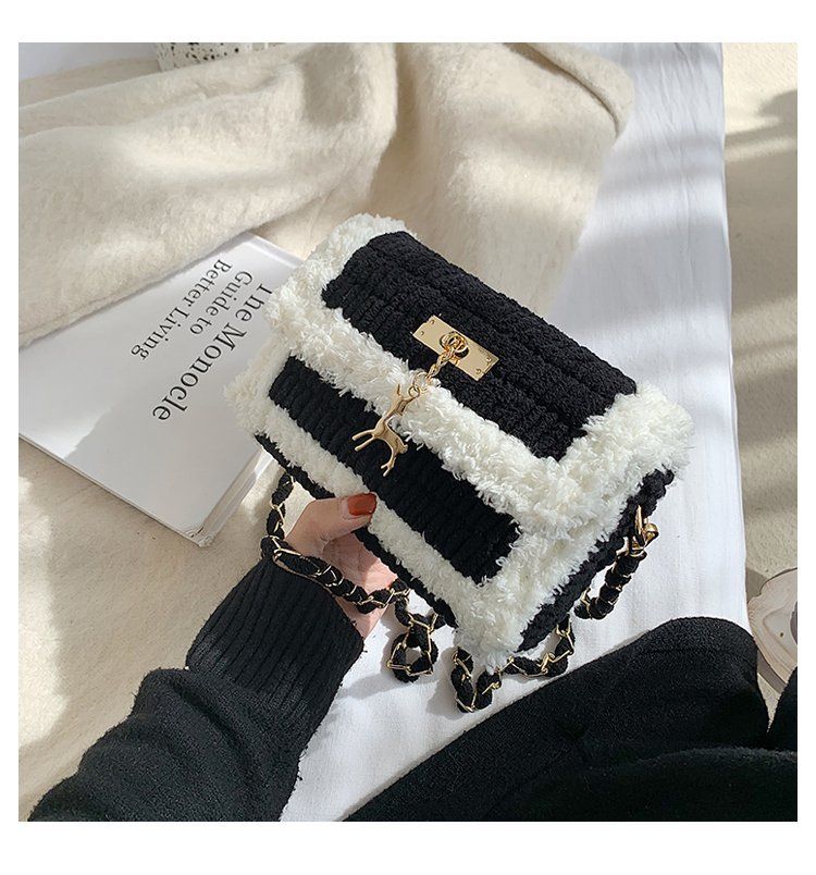 Tessuto fatto a mano, materiale fai-da-te, uncinetto, lana a strisce di ghiaccio fatta da sé, regalo per la fidanzata, tracolla monospalla_voghion.com