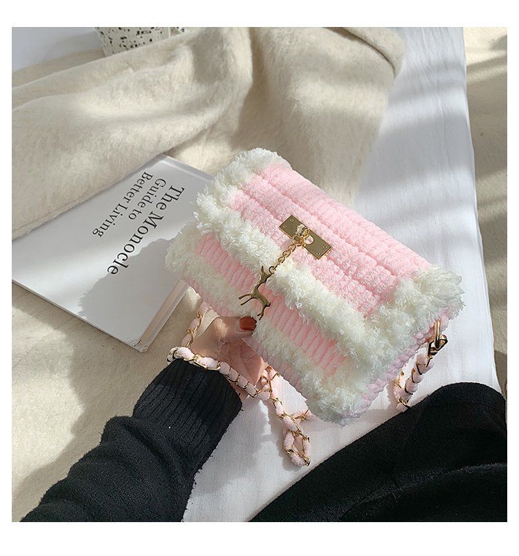 Tessuto fatto a mano, materiale fai-da-te, uncinetto, lana a strisce di ghiaccio fatta da sé, regalo per la fidanzata, tracolla monospalla_voghion.com