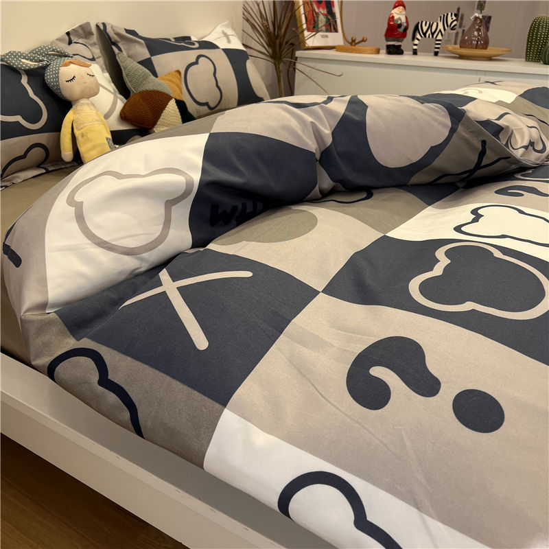 Nordic simple striped boys' four piece bedclothes student dormitory single double bedclothes three piece bedclothes