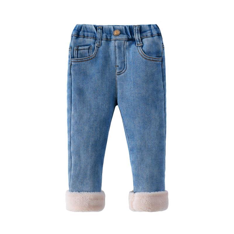Baby plus velvet jeans winter foreign style girls thickened one-piece velvet trousers middle and big children's winter pants