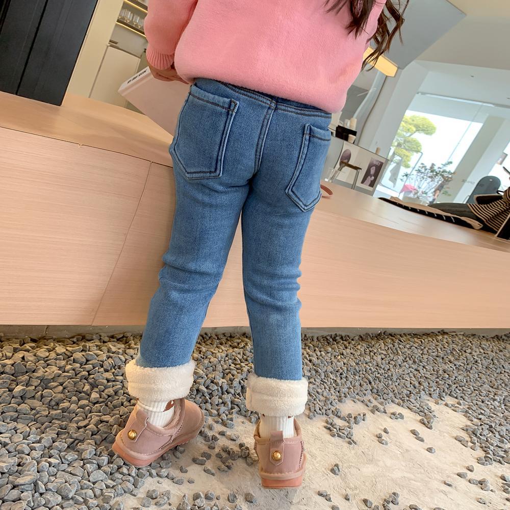 Baby plus velvet jeans winter foreign style girls thickened one-piece velvet trousers middle and big children's winter pants