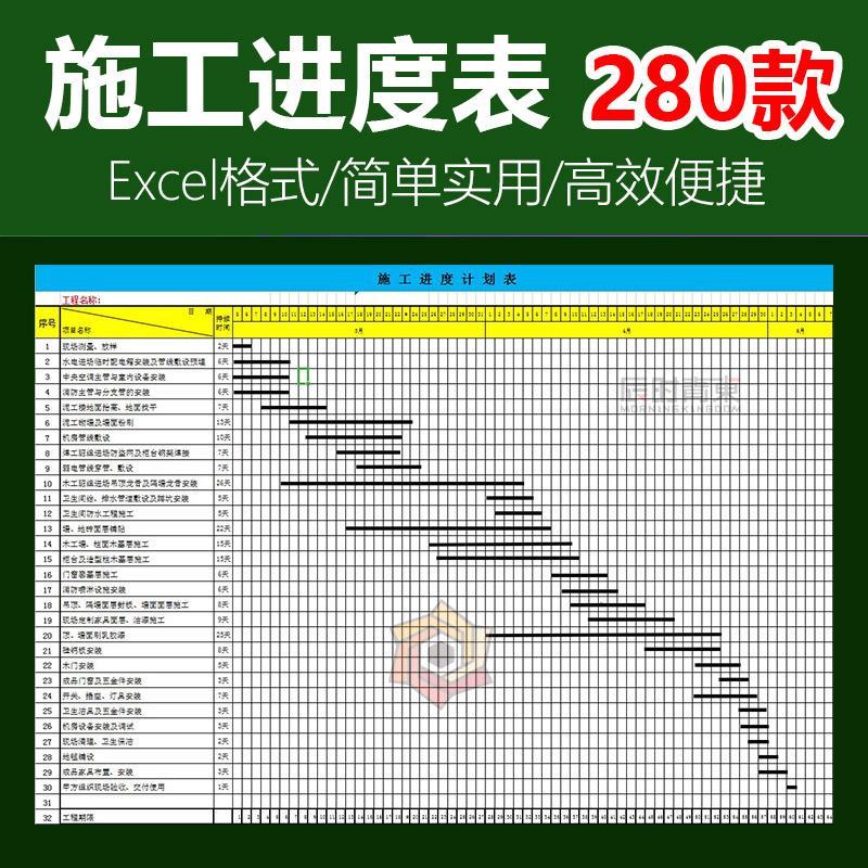 甘特图进度条 工程施工进度表计划表  建筑酒店装修工作计划excel