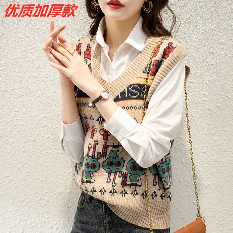 Lazy style retro vest female spring and autumn outer wear 2022 new loose V-neck sleeveless sweater knitted vest