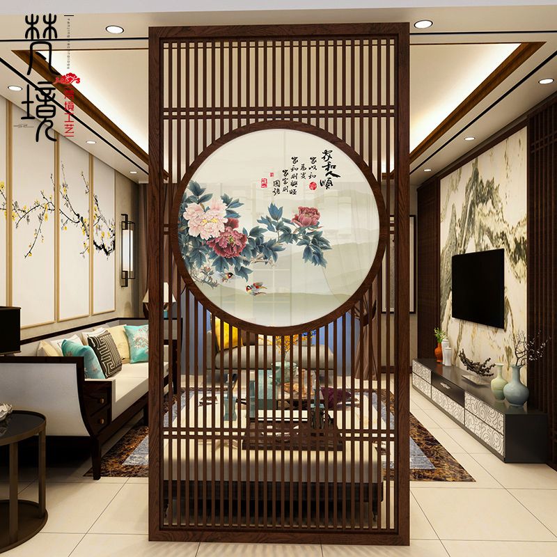 屏风隔断客厅玄关门厅艺术现代装饰中式隔断墙办公室实木禅意座屏