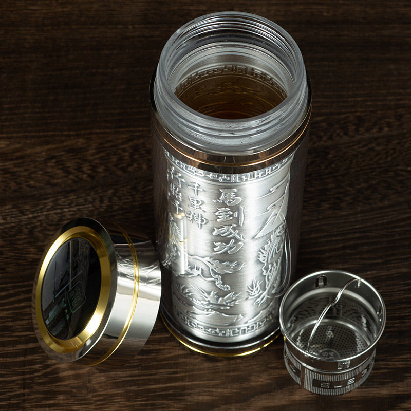 银杯子999纯银 食用银内胆保温杯 男女士纯银水杯正品 抗菌银茶杯