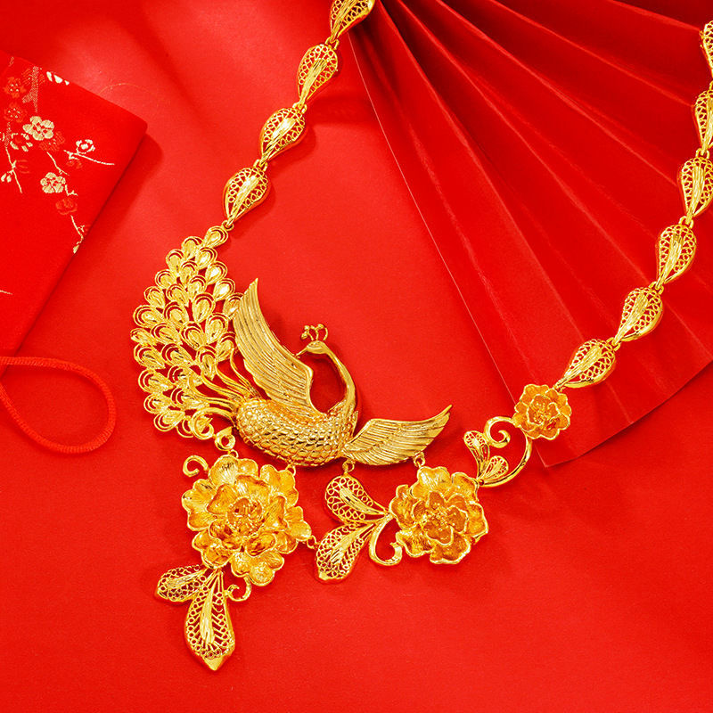 越南沙金龙凤猪牌结婚婚庆项链女款新娘凤凰套装镀金中式婚礼首饰