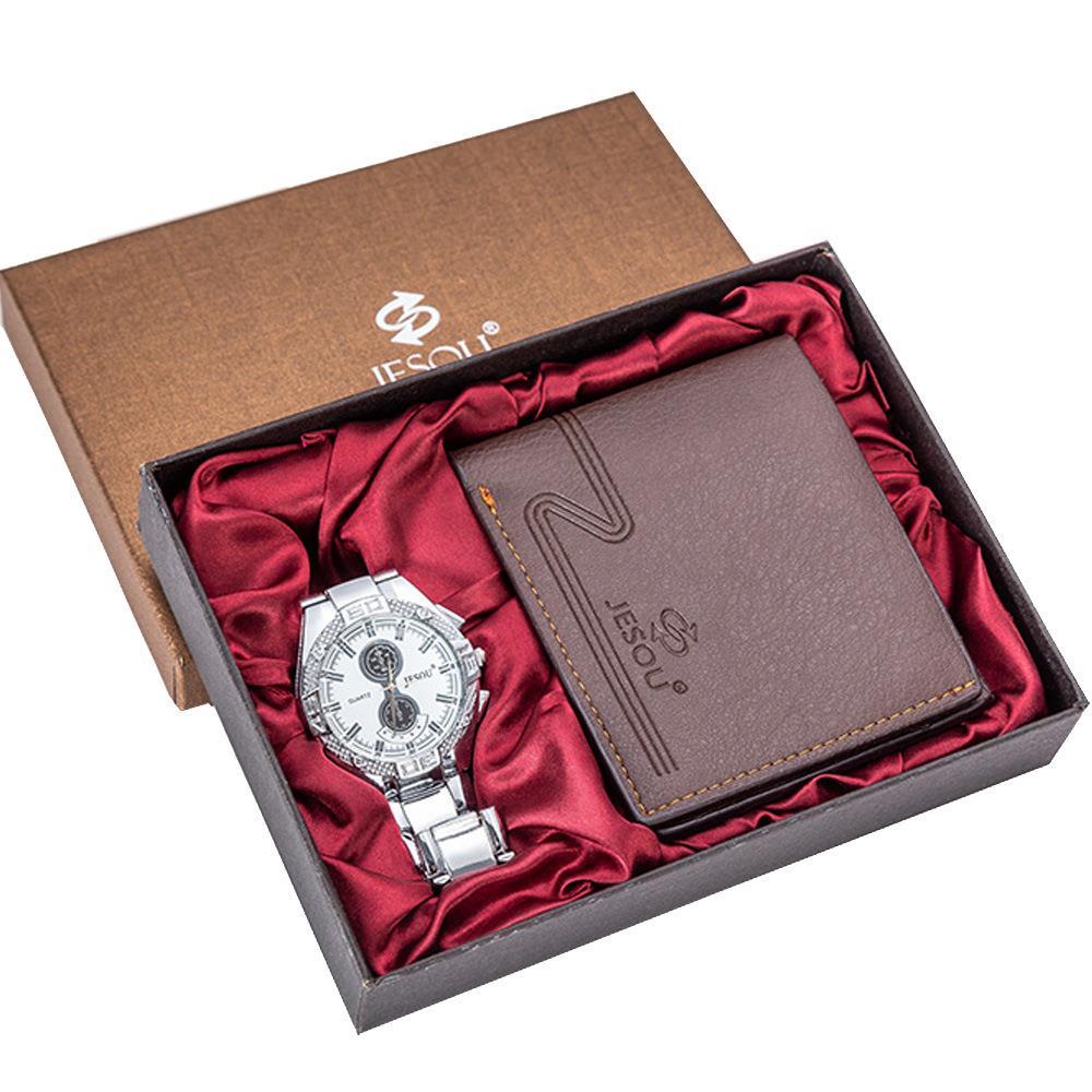 quartz wrist watch leather wallet gift set for boyfriend men