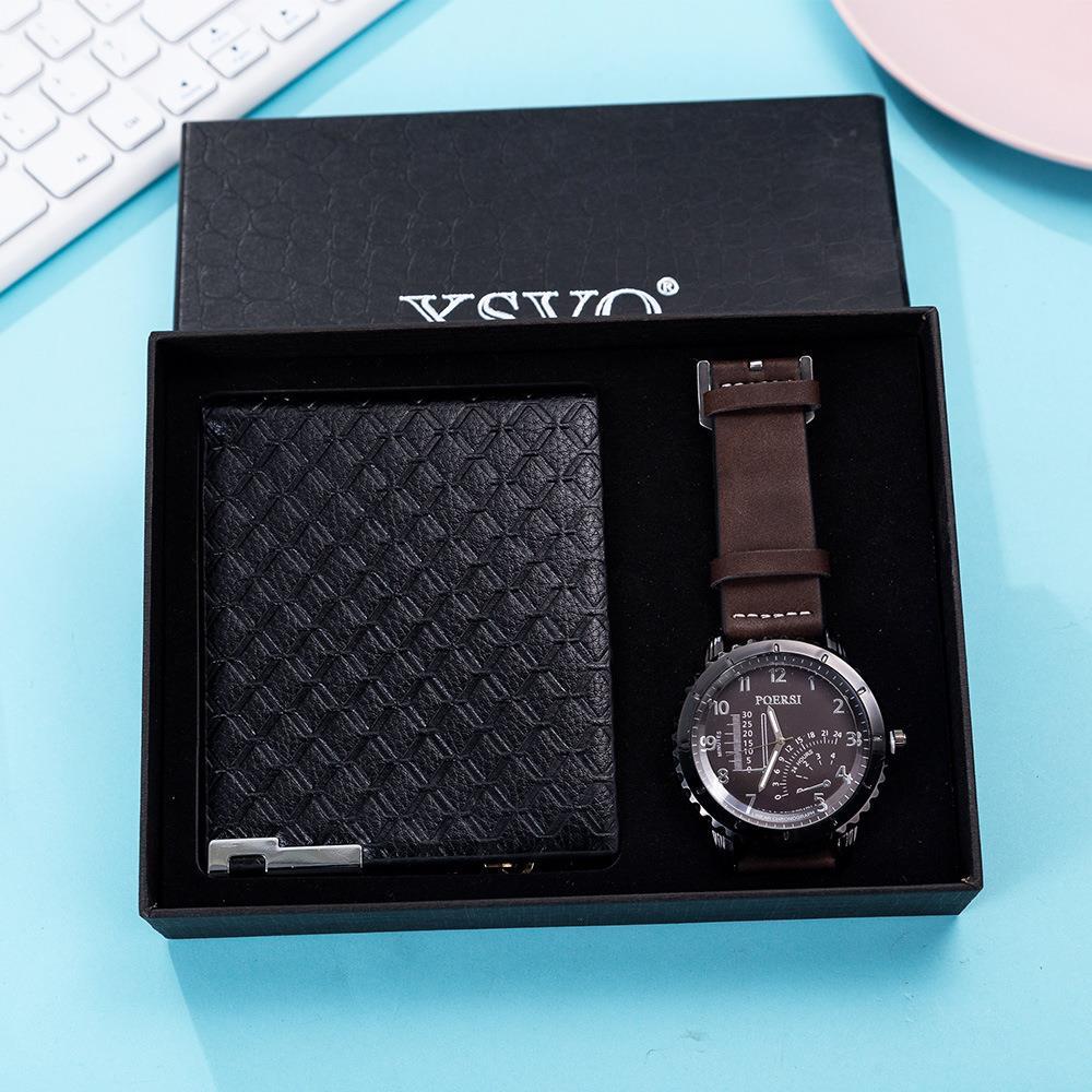 quartz wrist watch leather wallet gift set for boyfriend men