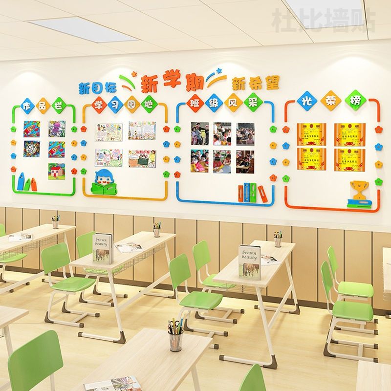 班级文化墙教室布置装饰小学作品展示墙荣誉榜学习园地创意墙贴【2月